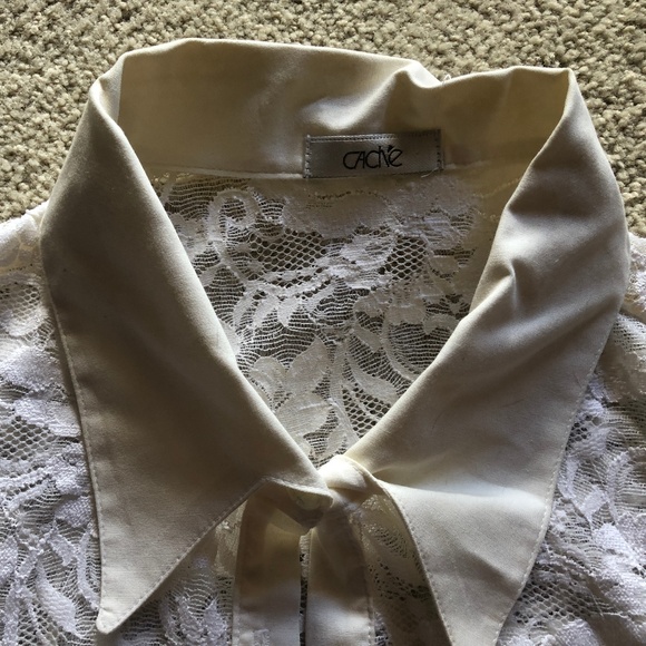Cache Stretchy White Lace Button Blouse Top S - Picture 2 of 2